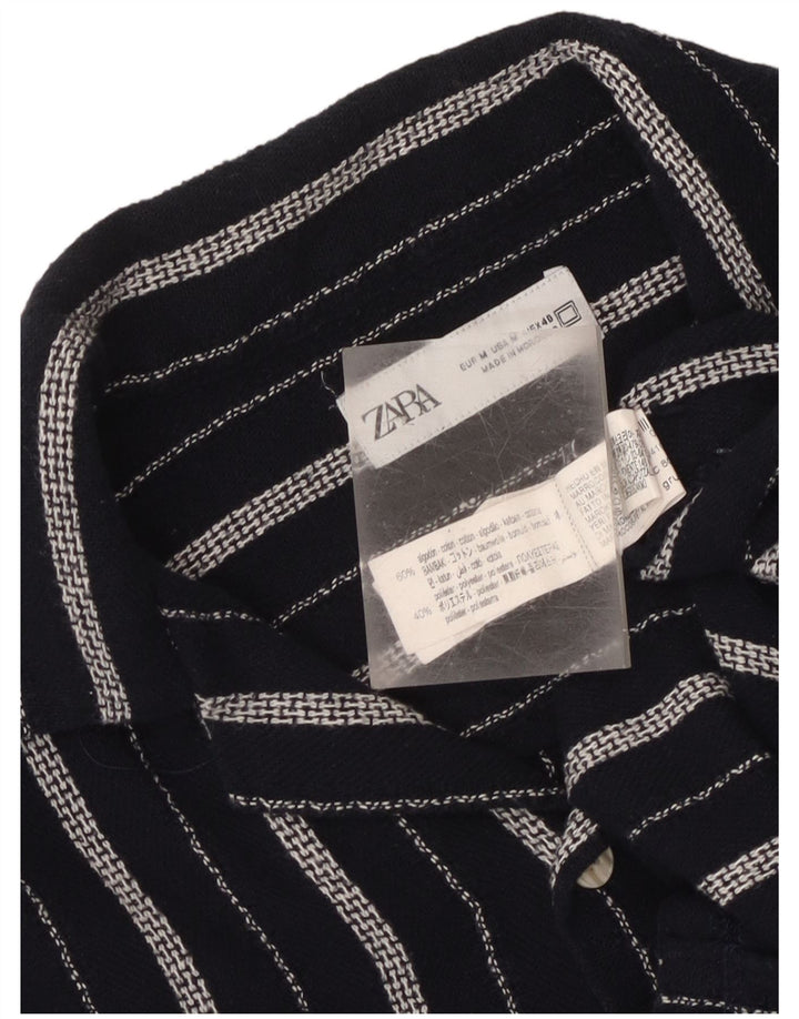 Chemise À Manches Courtes Homme Zara Homme Coton Rayé Bleu Marine Moyen