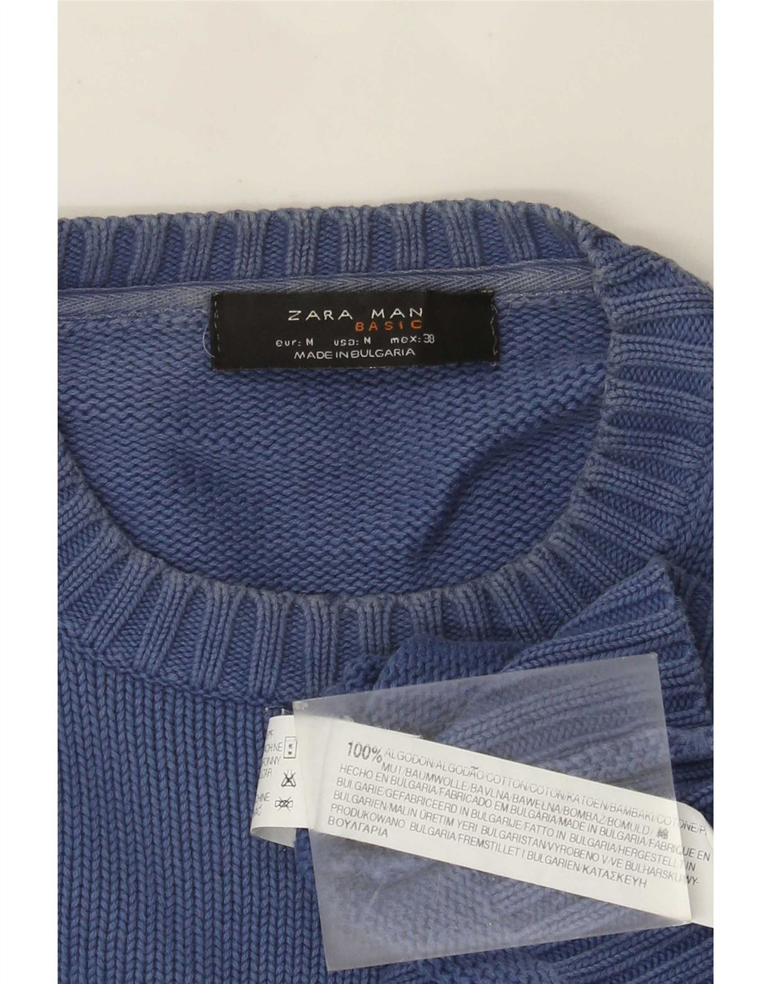 Zara Pull Col Rond Homme Bleu Moyen Coton