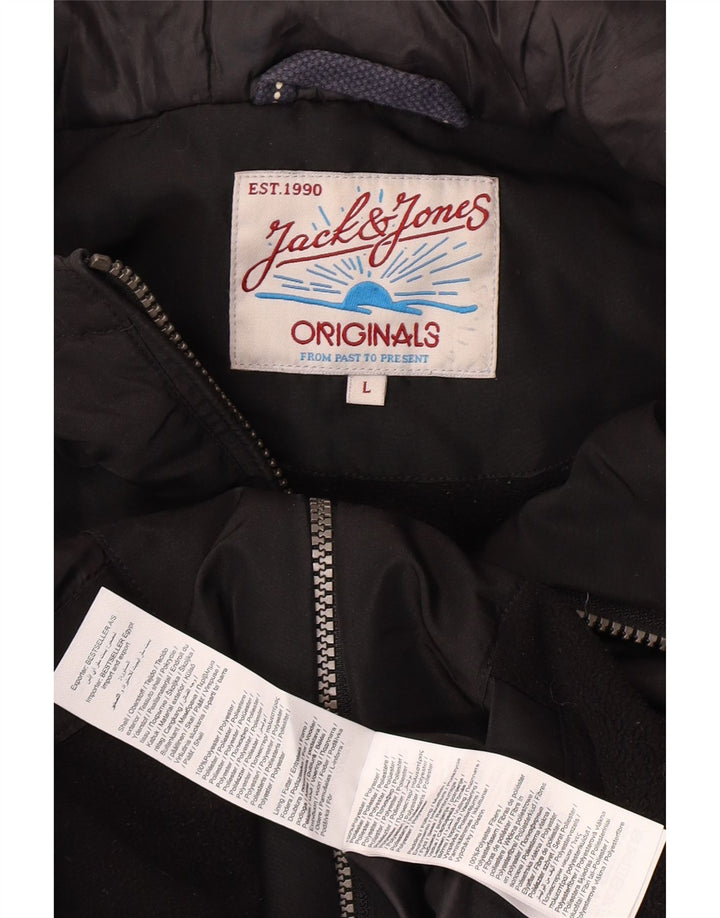 Jack & Jones Veste coupe-vent à capuche pour homme UK 40 Large Noir Polyester