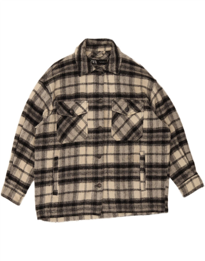 Zara Surchemise surdimensionnée en flanelle pour femme UK 10 Petit carreaux noirs