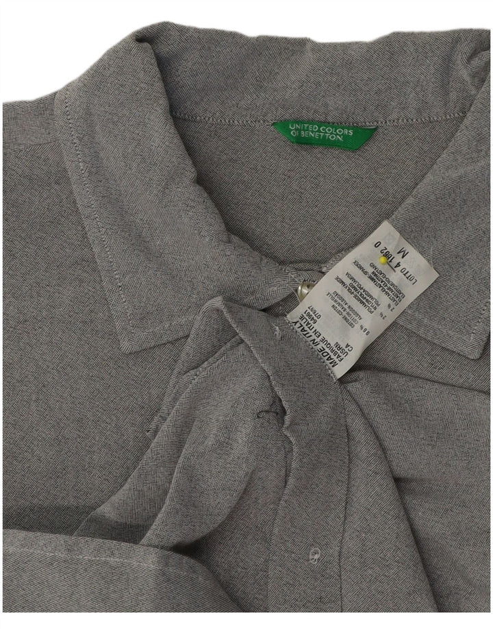Benetton Chemise à Manches Courtes Femme UK 14 Coton Gris Moyen
