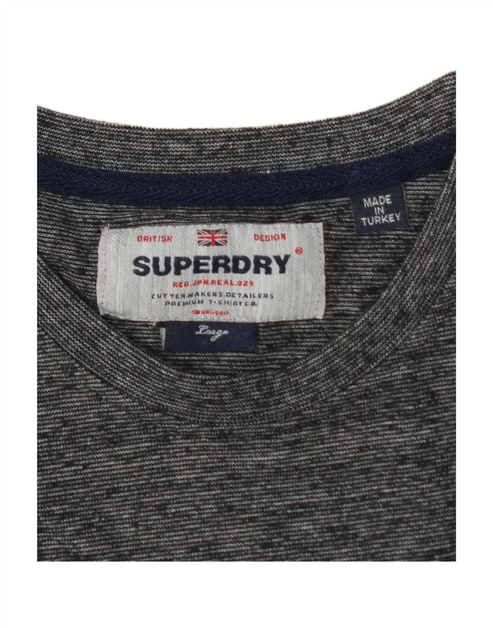 SUPERDRY Mens Graphic T-Shirt Top Large Grey Flecked Cotton