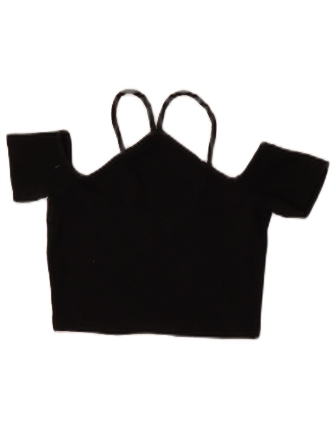 Zara Femmes Crop Off Épaule Top UK 8 Petit Noir Coton