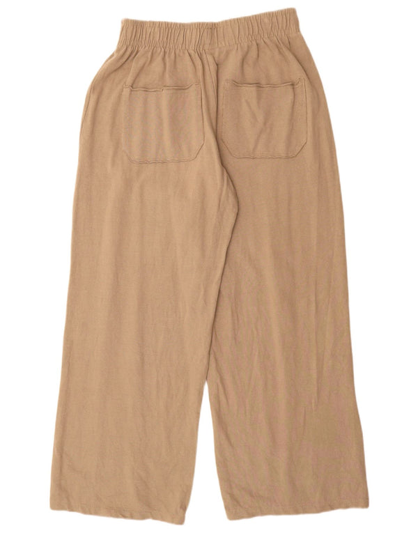 Zara Pantalon de survêtement large pour femme UK 12 Coton beige moyen