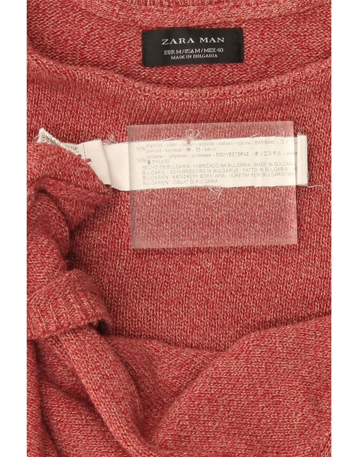Zara Pull à col rond en coton moucheté rouge moyen |