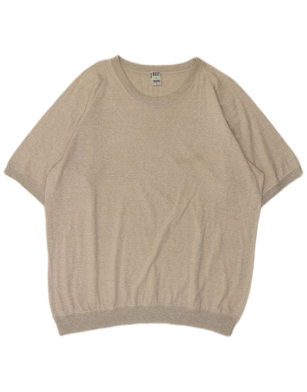 vintage Mens Short Sleeve Crew Neck Jumper Pull Grand Beige Moucheté