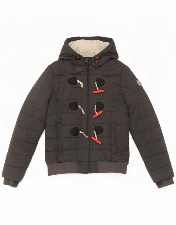 Superdry Veste matelassée à capuche pour femme UK 10 Small Gris Polyester