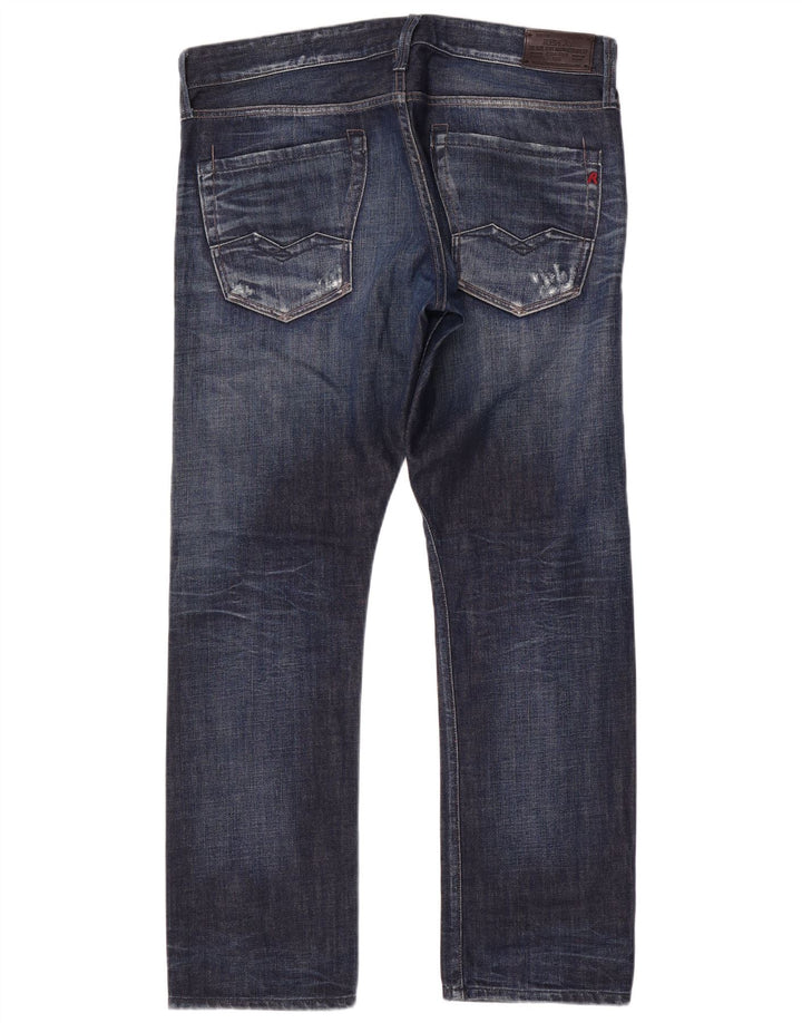 Replay Jean droit effet vieilli W34 L31 bleu coton pour homme