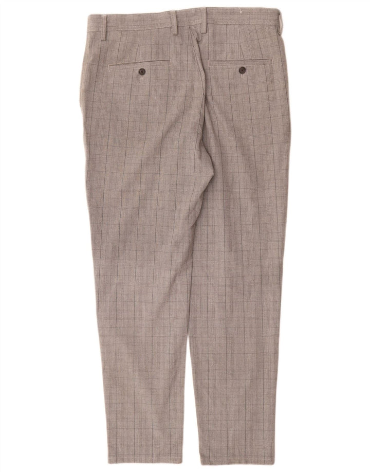 Zara Pantalon Chino Slim Homme EU 42 Large W32 L30 Gris Carreaux Polyester