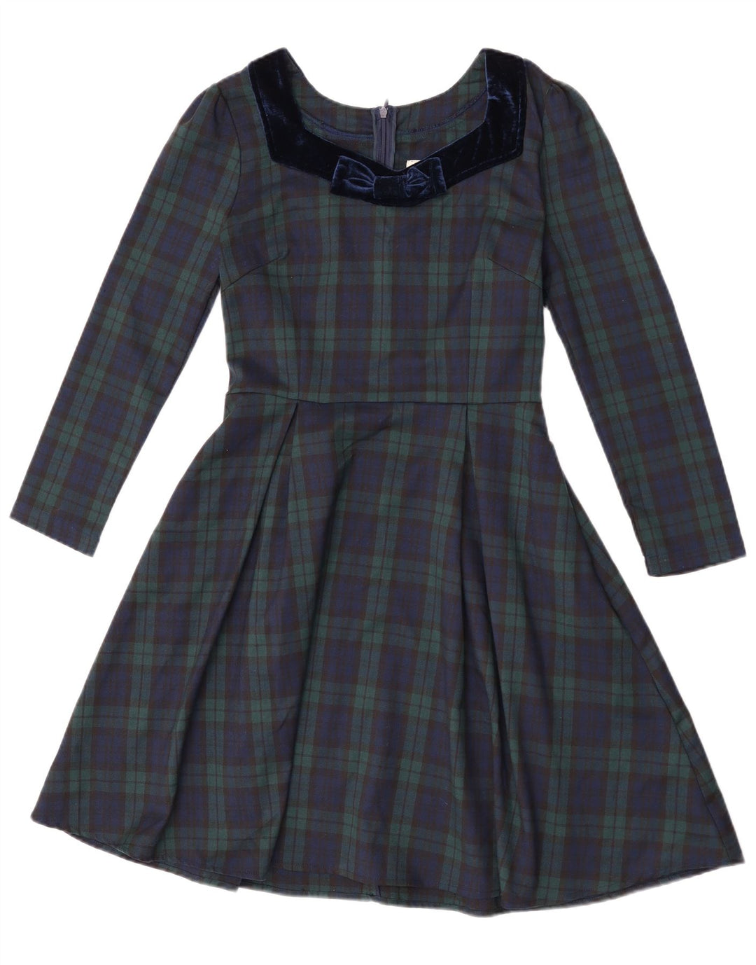 Joanie Robe trapèze à manches longues pour femme UK 8 Petit carreaux verts en polyester