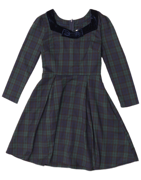 Joanie Robe trapèze à manches longues pour femme UK 8 Petit carreaux verts en polyester