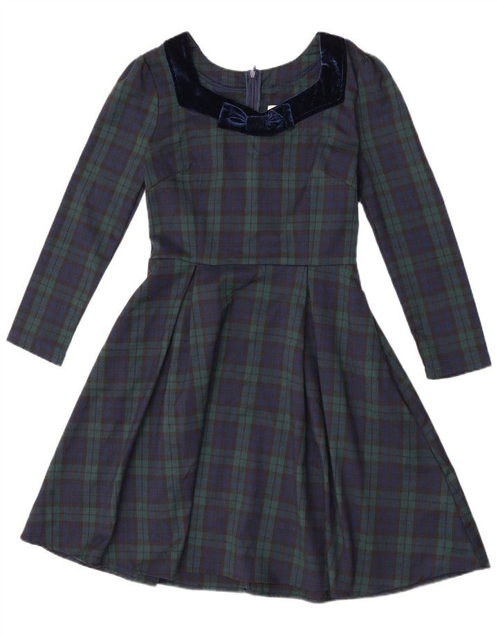 Joanie Robe trapèze à manches longues pour femme UK 8 Petit carreaux verts en polyester