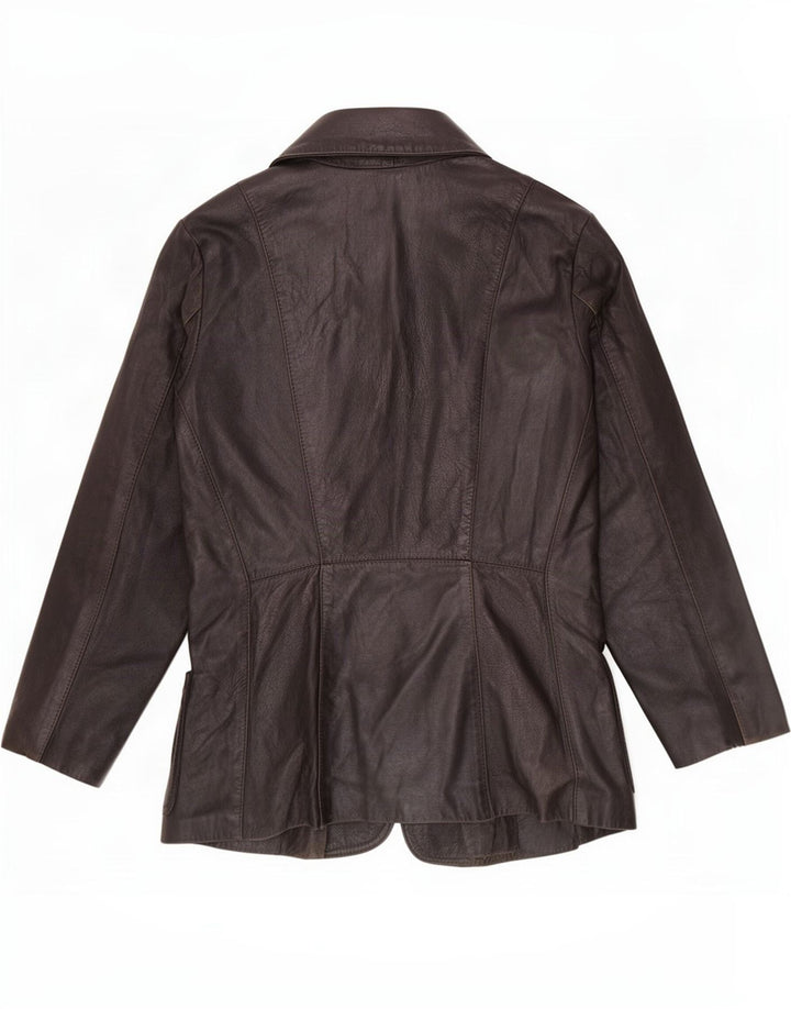 vintage Femme 3 Boutons Veste Blazer En Cuir UK 12 Moyen Noir