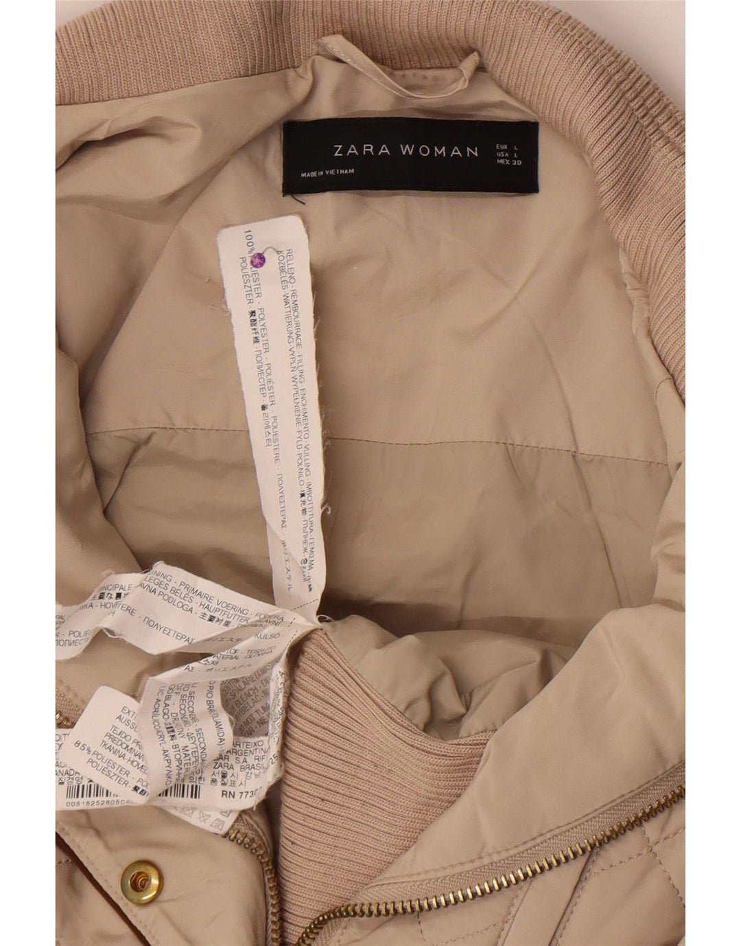 Zara Veste matelassée pour femme UK 14 Large Beige Polyester