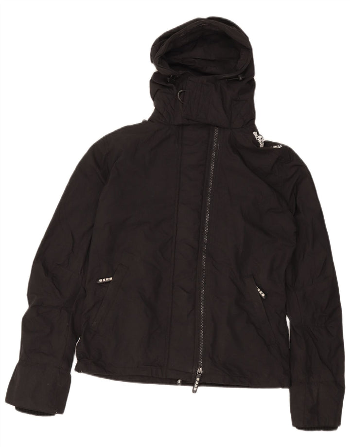 SUPERDRY Veste de pluie à capuche graphique pour femme UK 14 Nylon noir moyen
