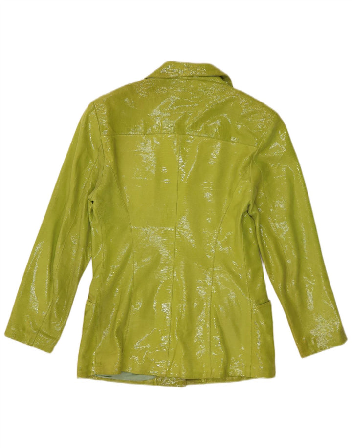 vintage Femme 3 Bouton Blazer Veste IT 40 Petit Imprimé Animal Vert