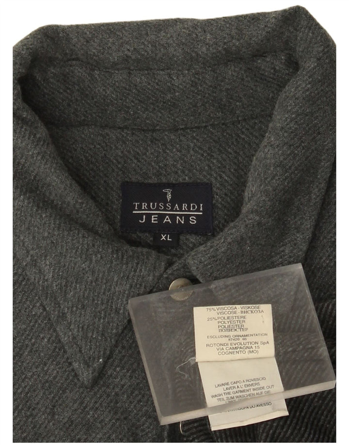 Trussardi Jeans Chemise Flanelle XL Gris Viscose Homme