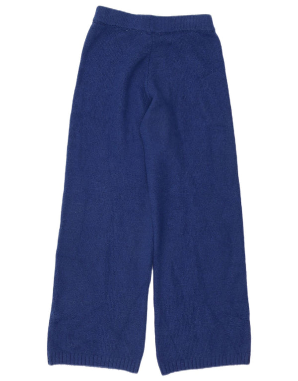 Zara Pantalon de survêtement en tricot à jambe large pour femme UK 8 Small Bleu Acrylique