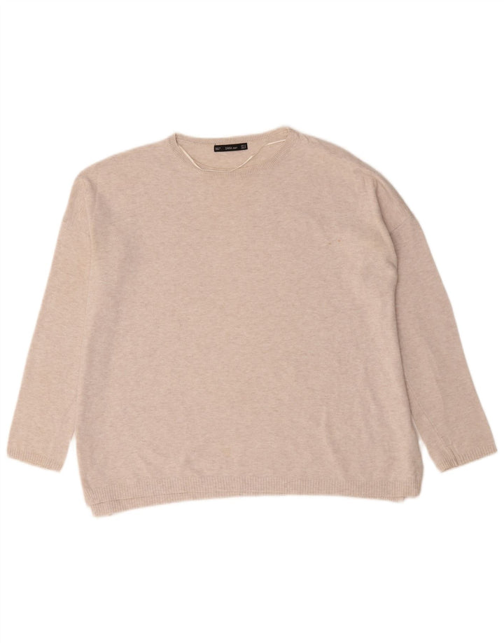 Zara Pull surdimensionné à col bateau pour femme UK 14 Beige moyen