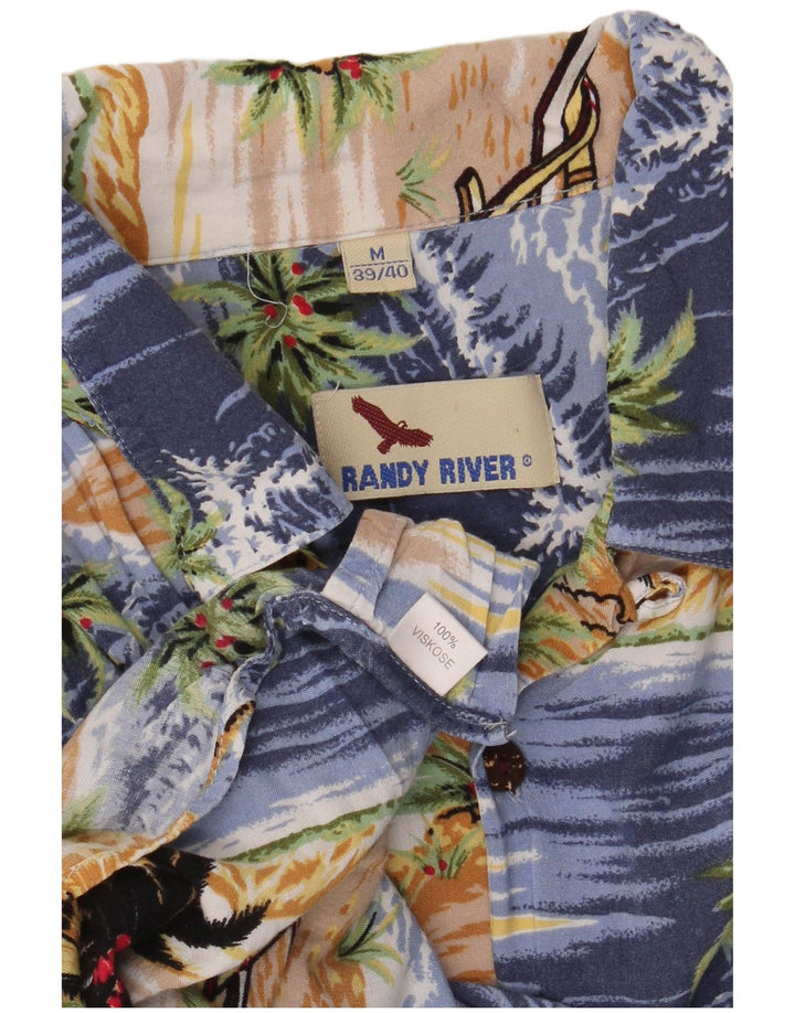 Randy River Chemise à manches courtes pour homme Taille 39/40 Bleu moyen Viscose hawaïenne