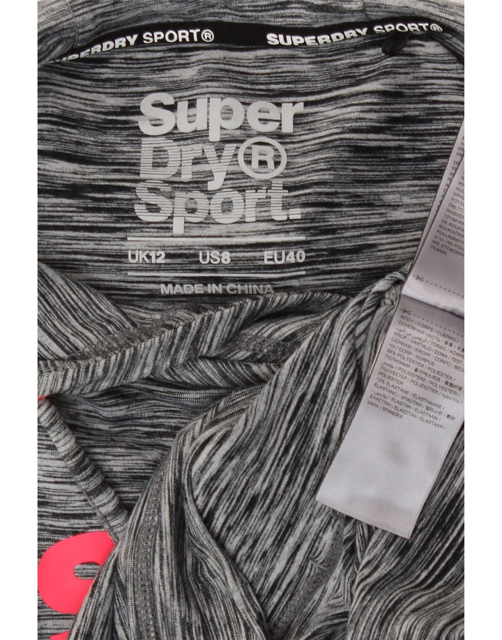 Superdry Pull à capuche graphique pour femme UK 12 Polyester moucheté gris moyen