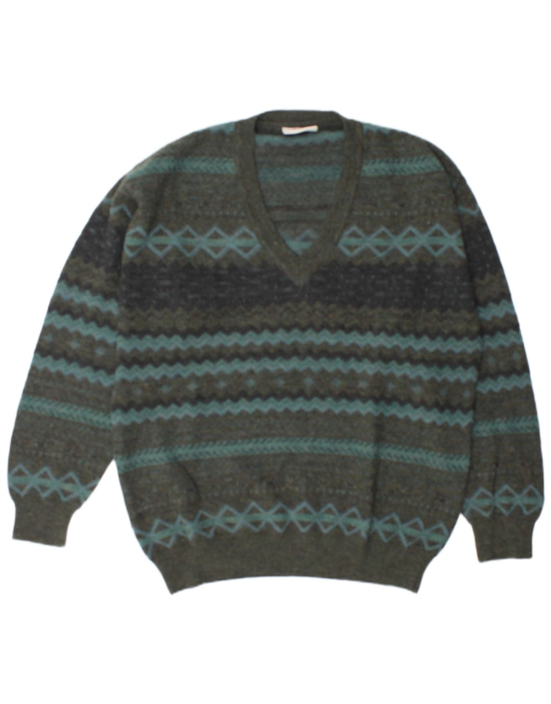 Rodes Pull Col V Homme XL Vert Géométrique Laine
