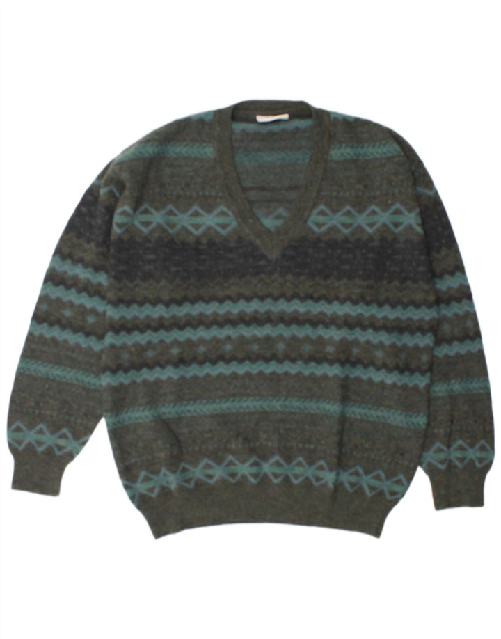Rodes Pull Col V Homme XL Vert Géométrique Laine