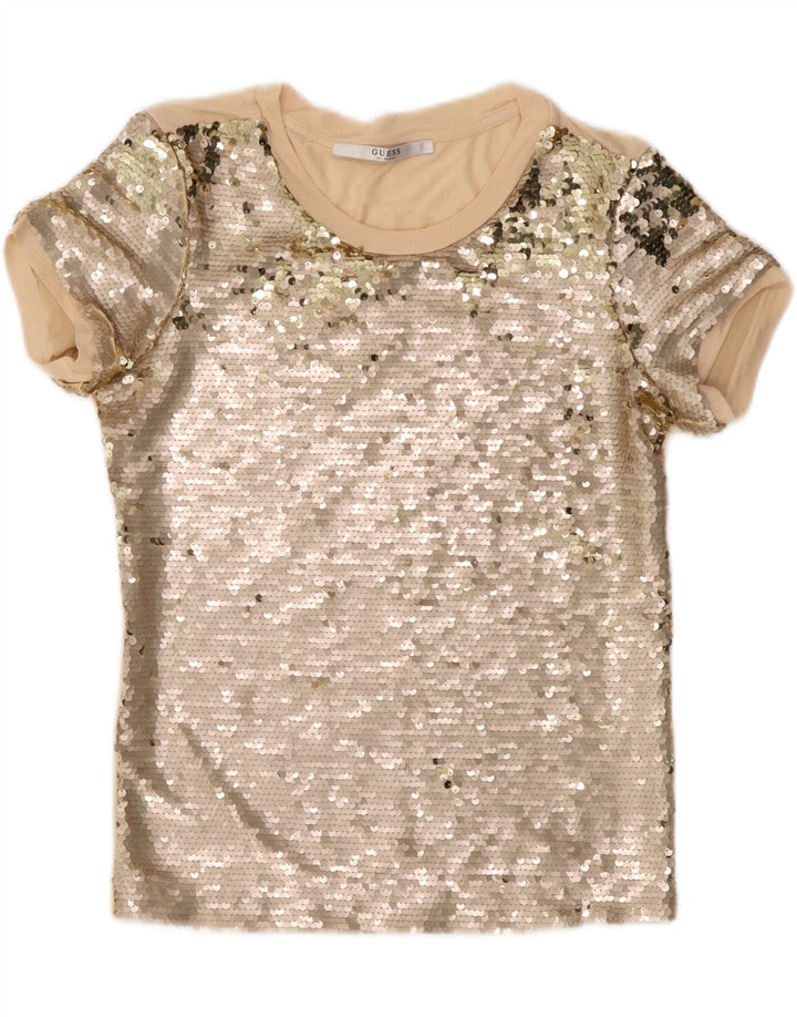 Guess Chemisier à sequins pour femme UK 10 Petit Beige