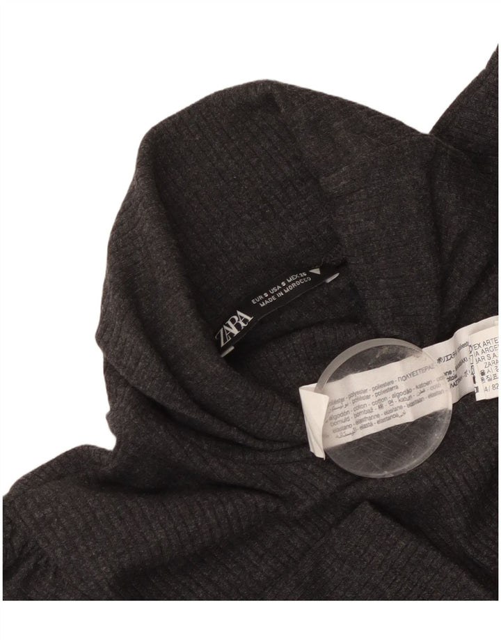 Zara Femme Col Roulé Manches Courtes Robe Pull UK 8 Petit Gris Polyester