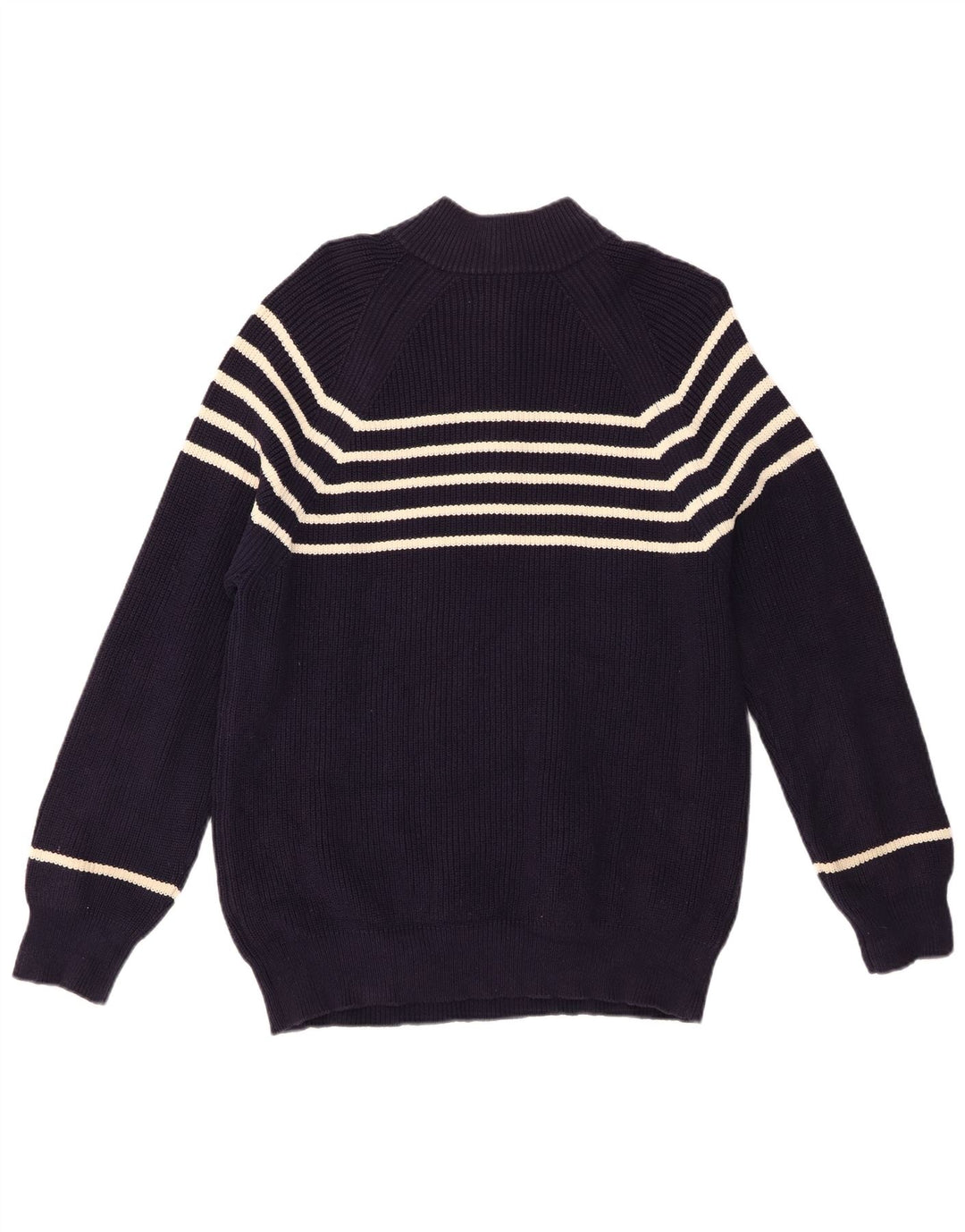 Pull Boden Homme Col Zippé Coton Rayé Bleu Marine Moyen