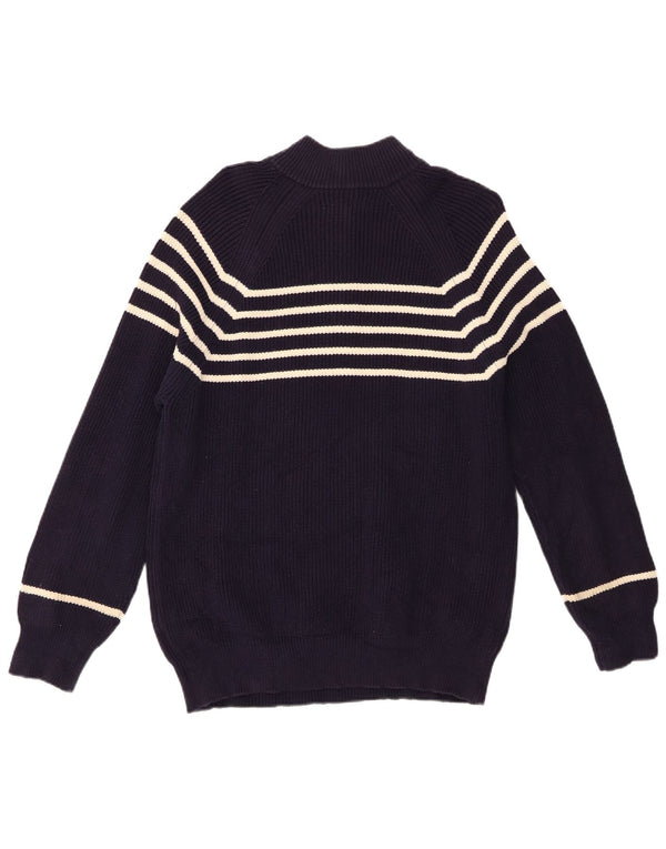 Pull Boden Homme Col Zippé Coton Rayé Bleu Marine Moyen