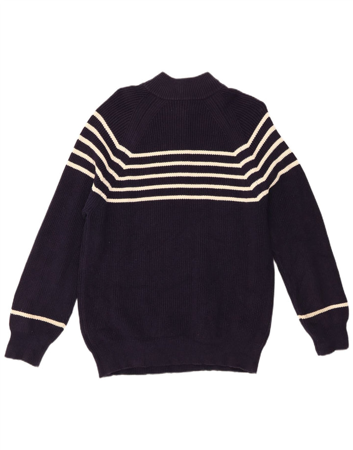 Pull Boden Homme Col Zippé Coton Rayé Bleu Marine Moyen