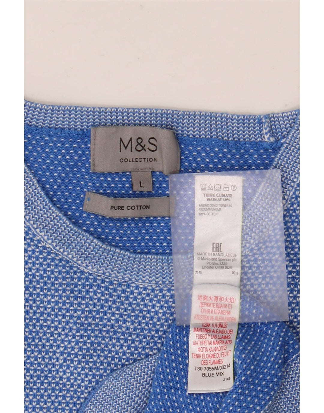 MARKS & SPENCER Pull à col rond pour homme en coton bleu moyen