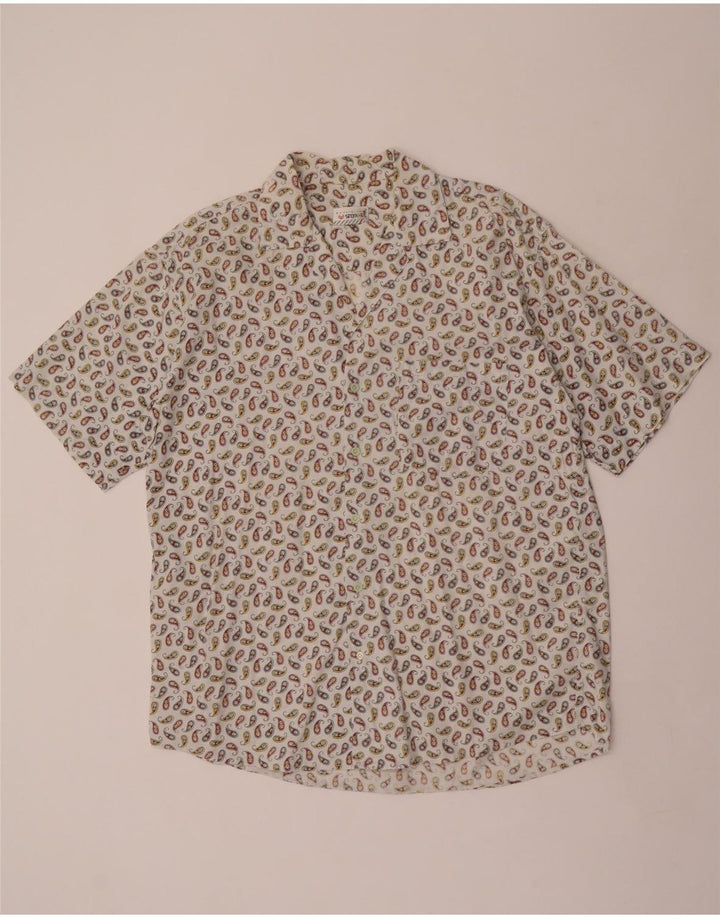 Stefanel Chemise à manches courtes pour homme Grand motif cachemire blanc