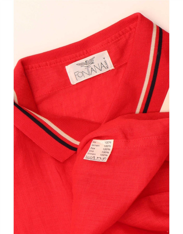 Vintage Homme Manches Courtes Pull Chemise XL Rouge Rayé Lin