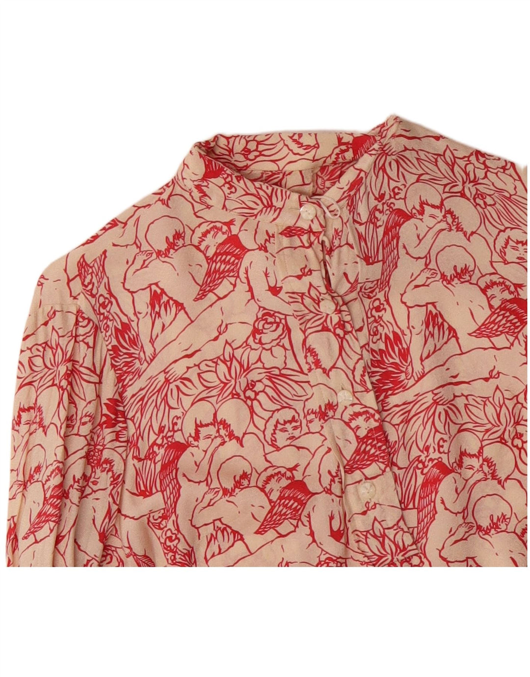 VINTAGE Femme Chemise Graphique Blouse UK 12 Moyen Blanc