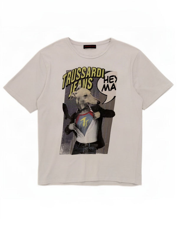 Trussardi Jeans T-Shirt Graphique Homme Top 2XL Blanc Coton