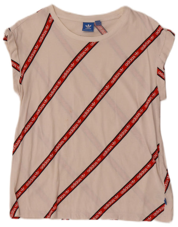 Adidas T-shirt graphique pour femme UK 8 Petit coton rayé blanc