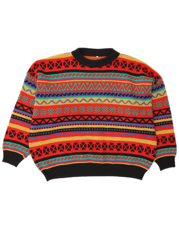 vintage Mens Crew Neck Jumper Pull Moyen Multicolore Fair Isle