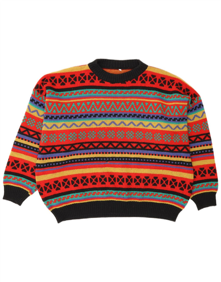 vintage Mens Crew Neck Jumper Pull Moyen Multicolore Fair Isle