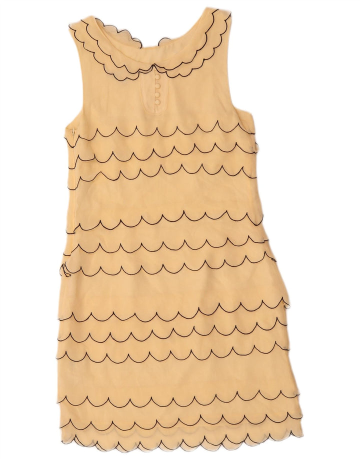 VINTAGE Robe fourreau sans manches femme UK 6 XS Soie rayée beige