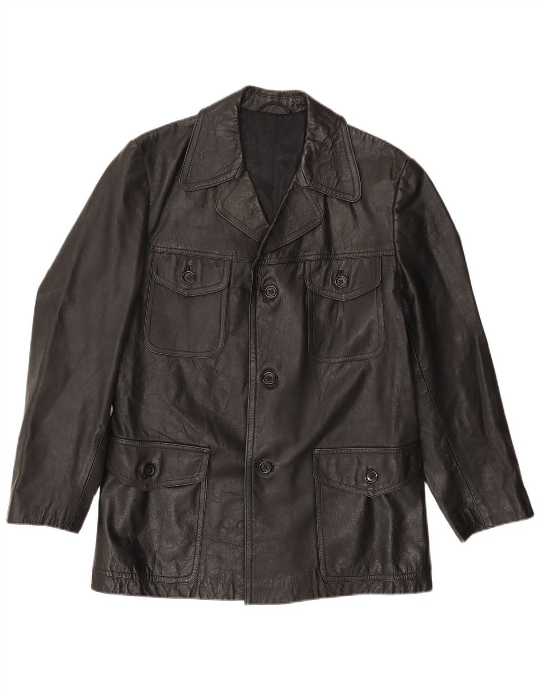 VINTAGE Veste en cuir homme UK 38 Moyen Noir