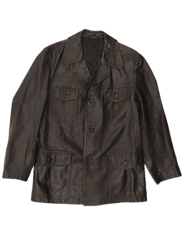 VINTAGE Veste en cuir homme UK 38 Moyen Noir