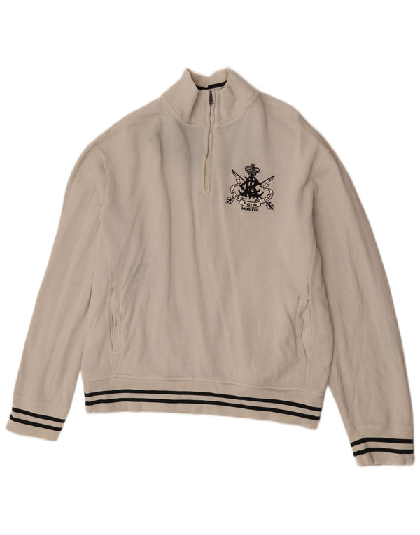 Polo Ralph Lauren Pull graphique à col zippé pour homme Large rayé blanc