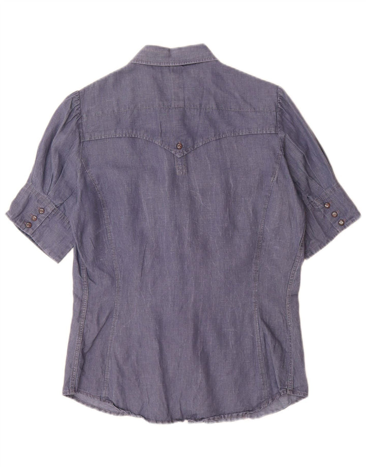 Levi's Chemise à Manches Courtes Femme UK 14 Large Bleu Coton