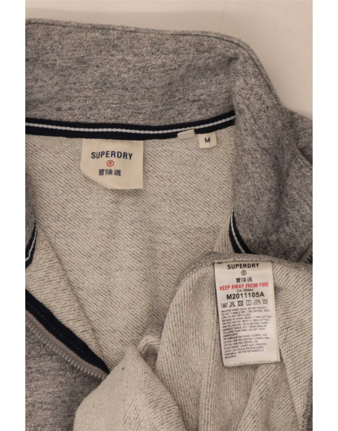 Superdry Sweat-Shirt Col Zippé Homme Gris Moyen Moucheté Coton