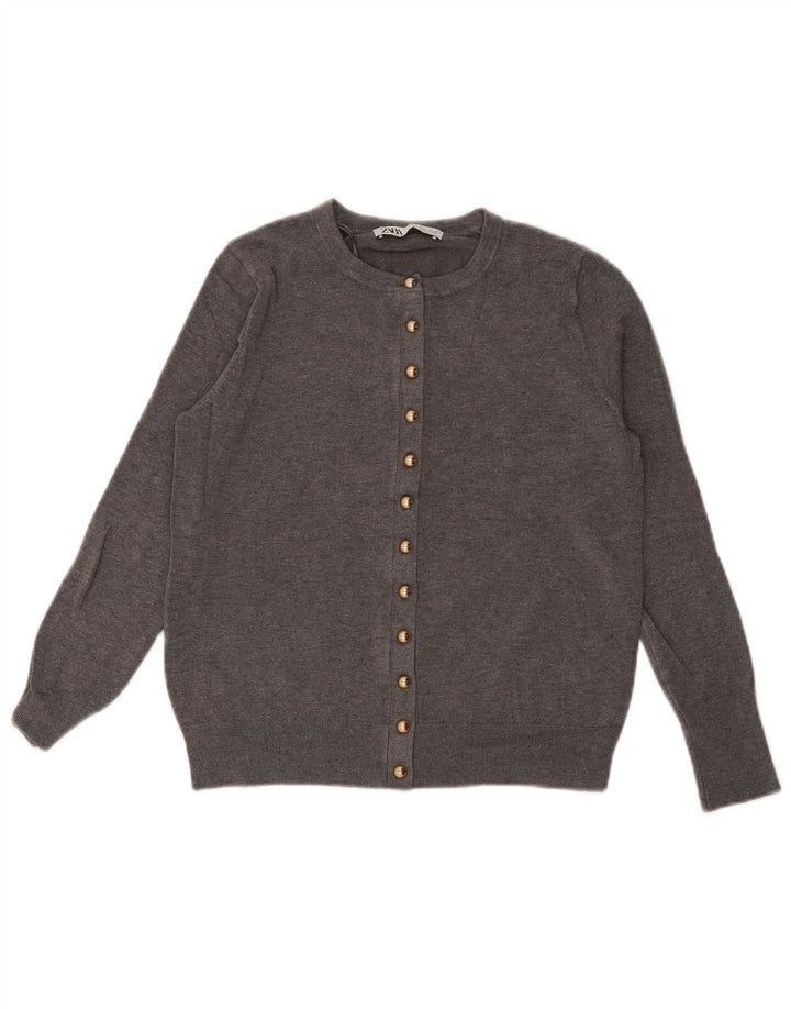 Zara Cardigan Femme Pull UK 12 Gris Moyen Viscose