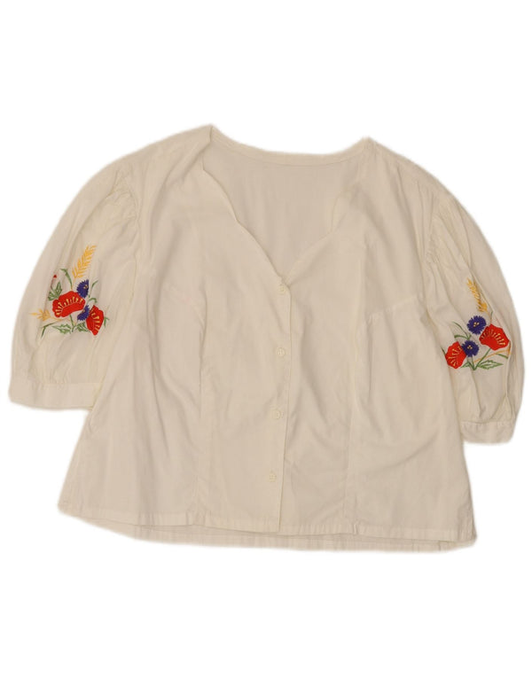 vintage Femme Chemise À Manches Courtes Blouse UK 14 Grand Blanc Floral