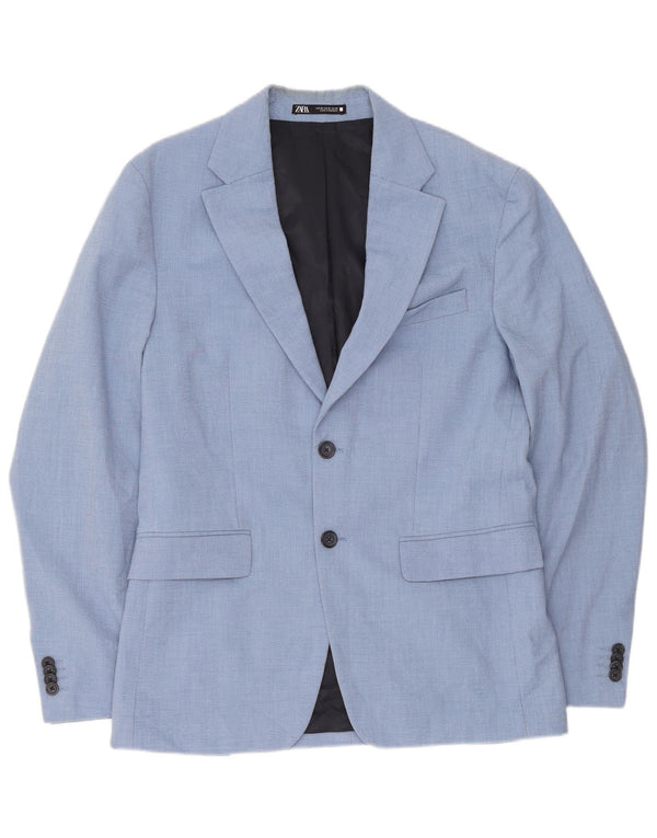 Zara Veste Blazer 2 Boutons Homme EU 48 Bleu Moyen Polyester