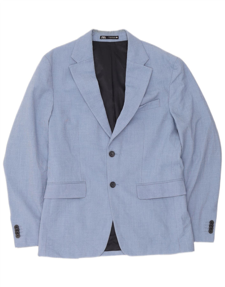 Zara Veste Blazer 2 Boutons Homme EU 48 Bleu Moyen Polyester